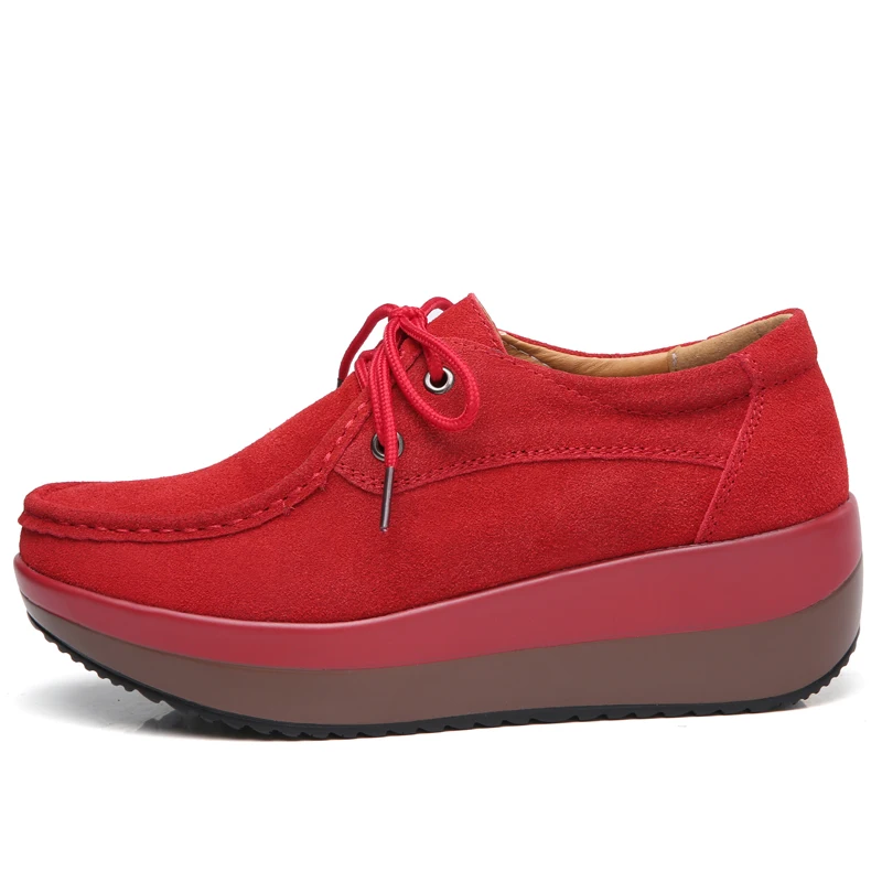 new design lace no tie shoes woman suede leather loafer ladies platform shoes