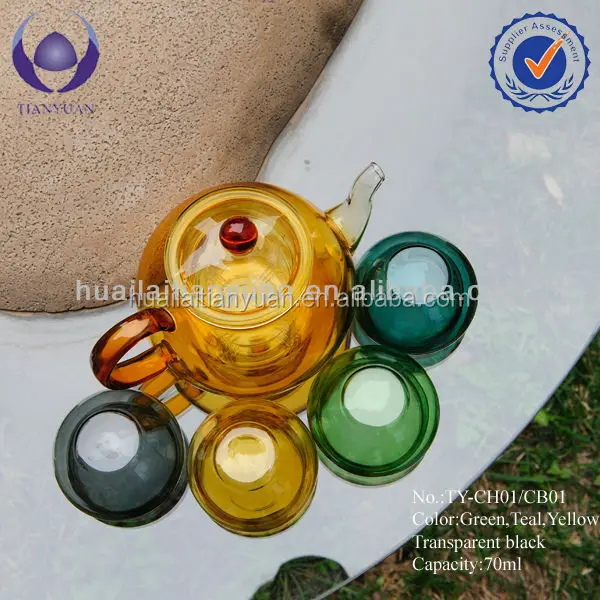 heat resistant hand made colored glass tea sets