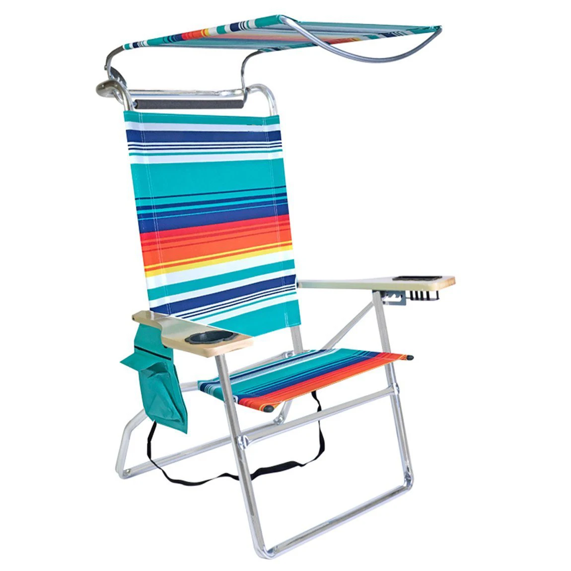 Deluxe 4 position Aluminum folding camping outdoor garden sun roof patio Beach Chair with Canopy and Storage Pouch