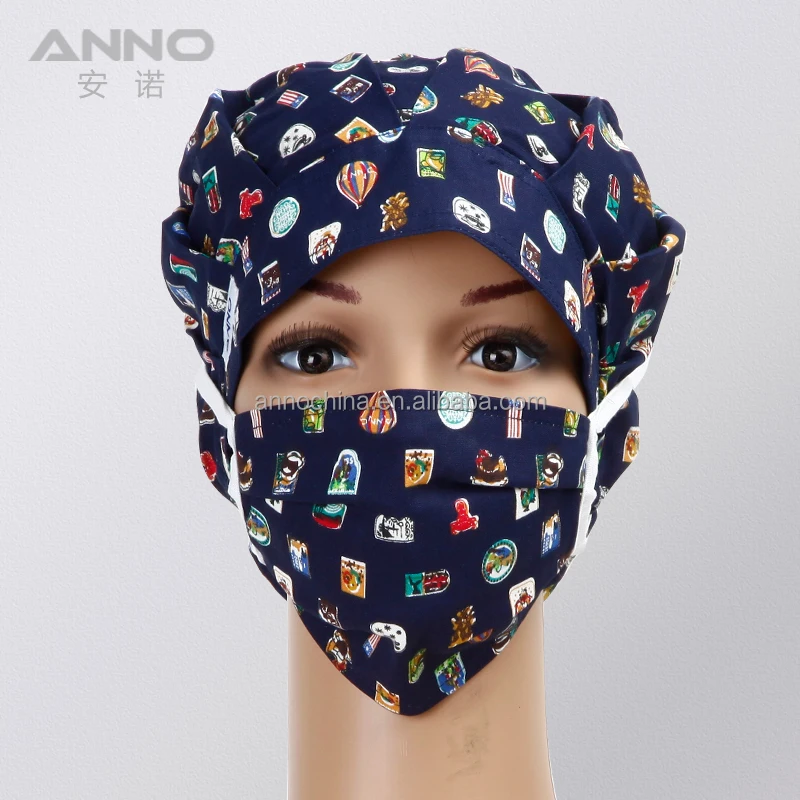 Anno Bouffant Medical Nurse Hat Uniform Hospital Cap Printed as Pictures / Cotton 65% Polyester, 35% Cotton for Unisex