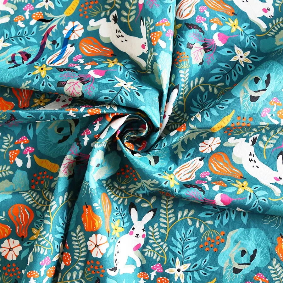 
Digital printing cute rabbit design on cotton plain poplin fabric for kids and dress 