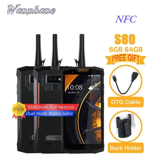 Иди и болтай Walkie Talkie “иди и DOOGEE S80 Android 8,1 6 ГБ + 64 ГБ Helio P23 Octa Core NFC Беспроводная зарядка QI IP68 водонепроницаемый противоударный 4G, мобильный телефон с функцией