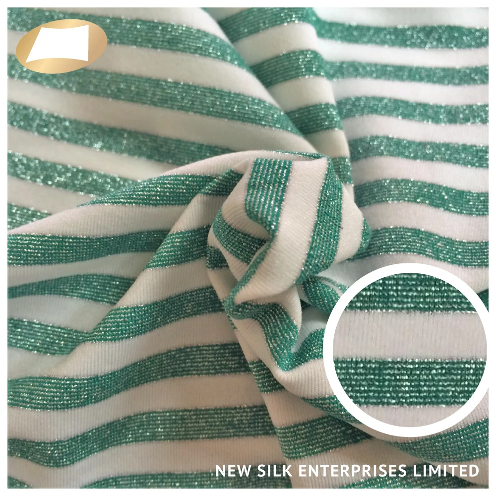 Hot sale soft lurex nylon metallic yarn dyed stripe knitted fabric