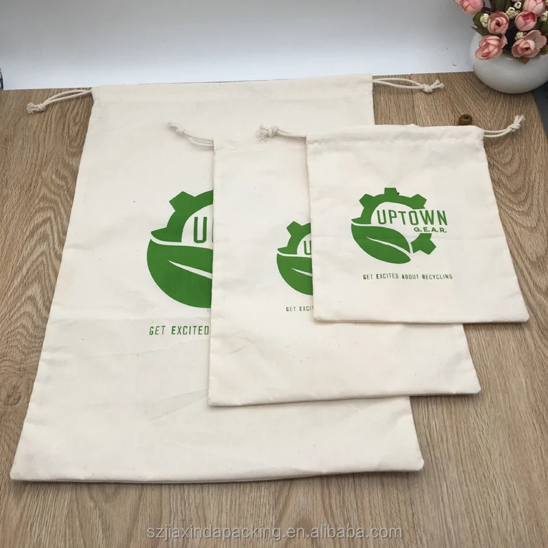 Muslin Cotton Drawstring Bag WIth Re-inforced Opening