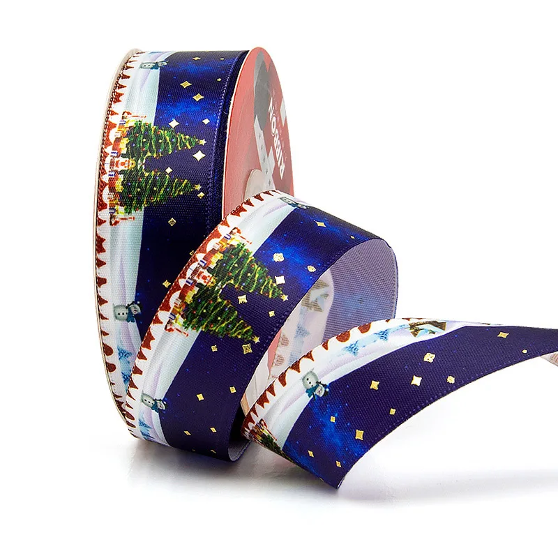 Wholesale celebration gift ribbon , high quality custom logo 3D embossed foil printed satin ribbon