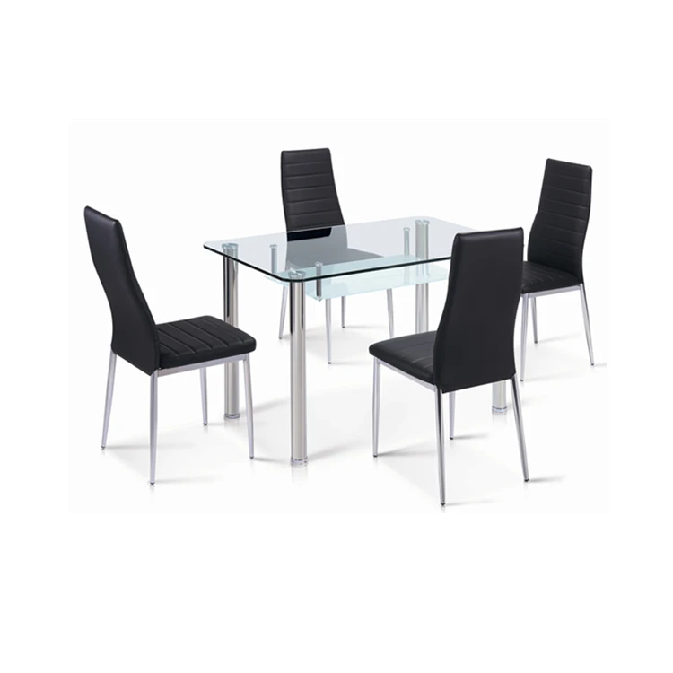 Modern Black Rectangular Tempered Clear Glass Top Living Room table Glass Dining Table