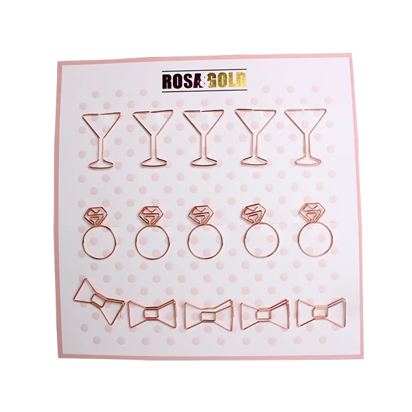 Iron Wire Plated Rose Gold Metal Clips Cup Diamond Airplane Heart Cactus paper clips
