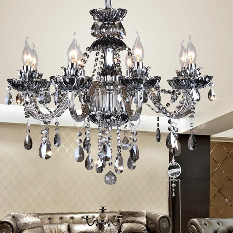 European 6 Lamps Smoke Gray Crystal Chandelier Pendant light