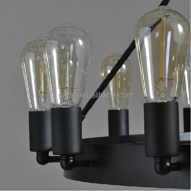 Vintage Candle Bulb Antique Round Iron Chandelier For Restaurant