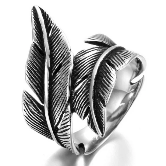 Винтаж Творческий полированный Вьющиеся перо Titanium стали ювелирные изделия нержавеющей стали мужские кольца