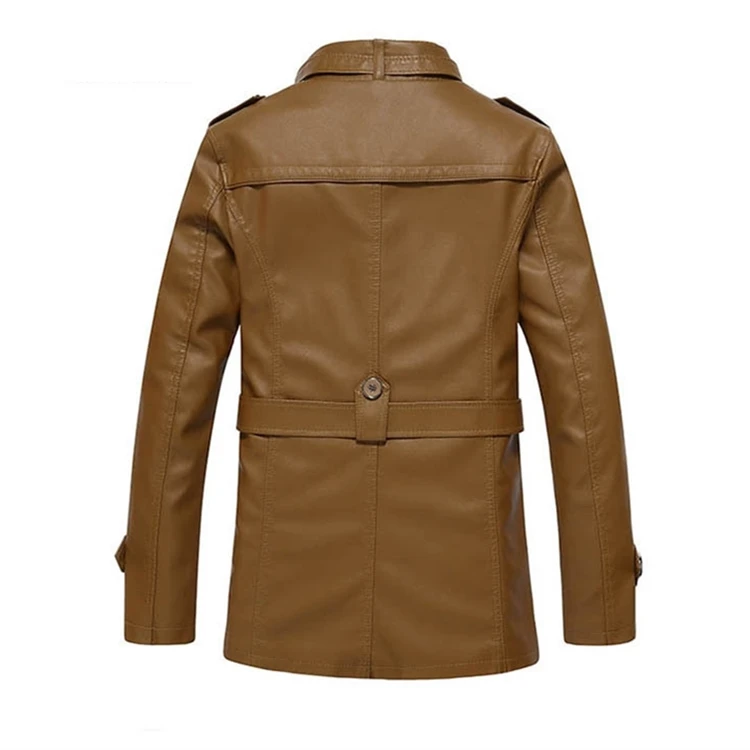 Winter Stand Collar Fleece PU Leather Jacket for Men in Stock