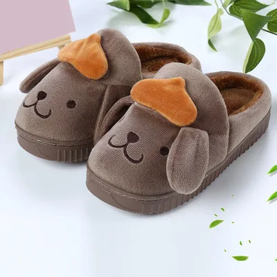 Зимние новые теплые Нескользящие Детские хлопковые тапочки с милыми мультяшными собаками
