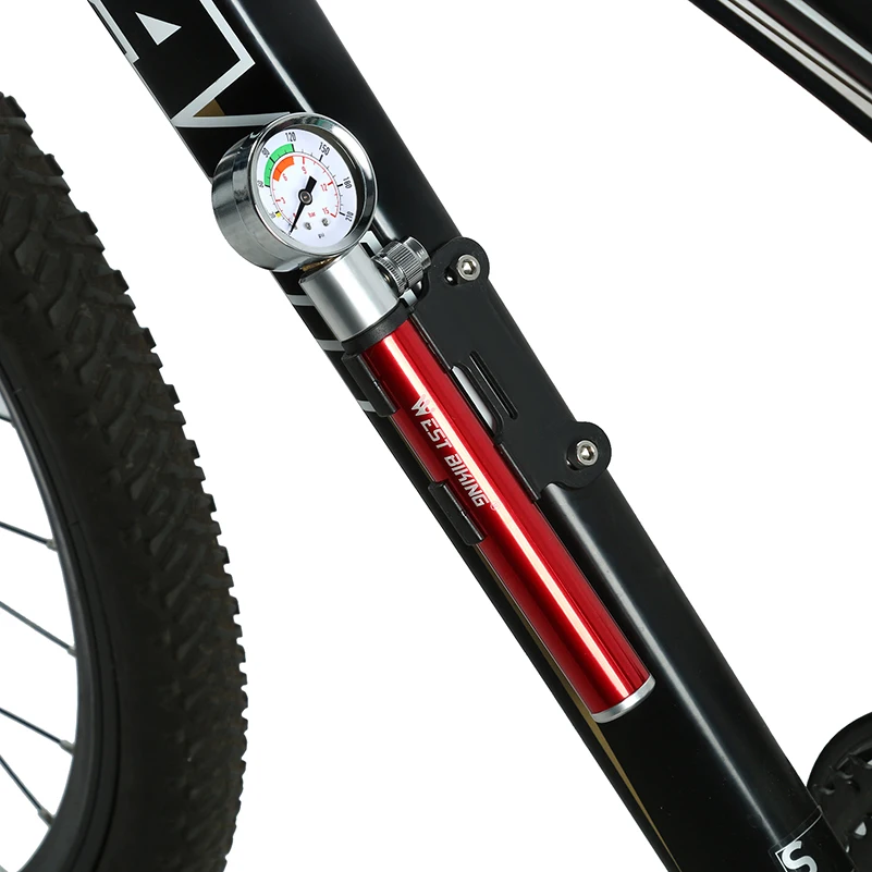 WEST BIKING Bicycle Pump With Pressure Gauge 120 PSI Hand Cycling Pump Presta and Schrader Ball Road Tire Mini Bike Hand Pump