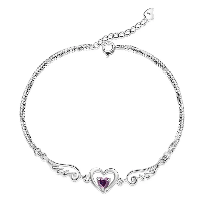 925 Sterling Silver heart angel wing Bracelet