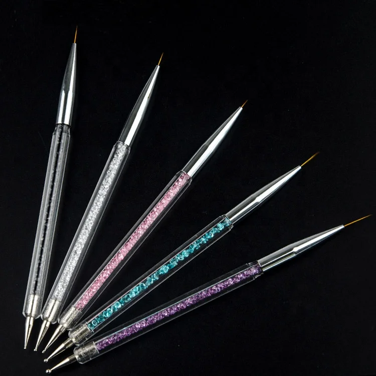 5 Size Nail Art Dotting Brush Rhinestone 2 Way UV Gel Painting Manicure Tool Nylon Nail Painting Drawing Brush Set