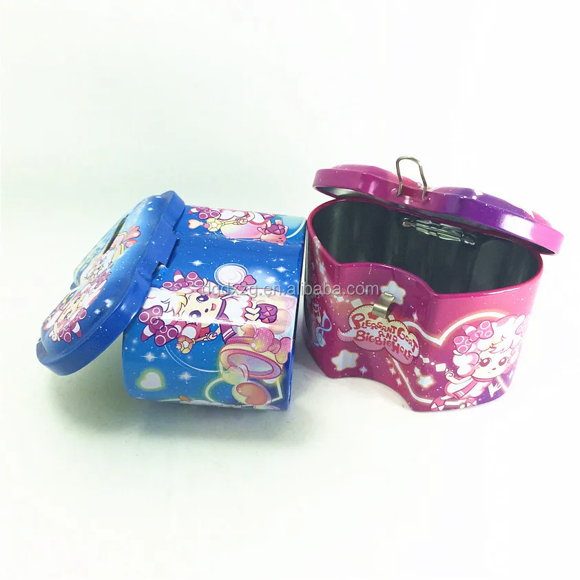 Double heart shaped coin bank, money box with lock