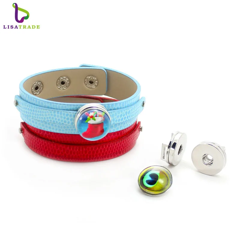 Wholesale 18+8mm PU Leather Snap Button Bracelet DIY Personalized Wristband Fit Slide Letter Charm ,Accept Custom Bracelet