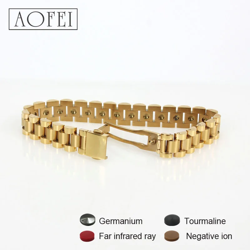 Health Magnetic gold Stainless steel Watches Chains Chain Link Bracelet with stone