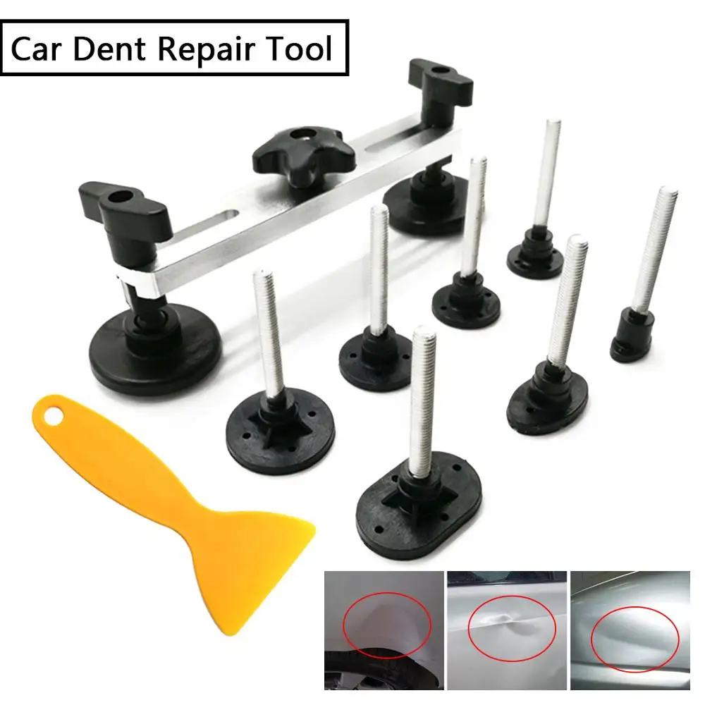 Body Damage Fix Repair Tool Kit 9pcs Instrument Paintless Auto Car Dent Pulling Bridge Removal Glue Tab Tool Hand Tool Set
