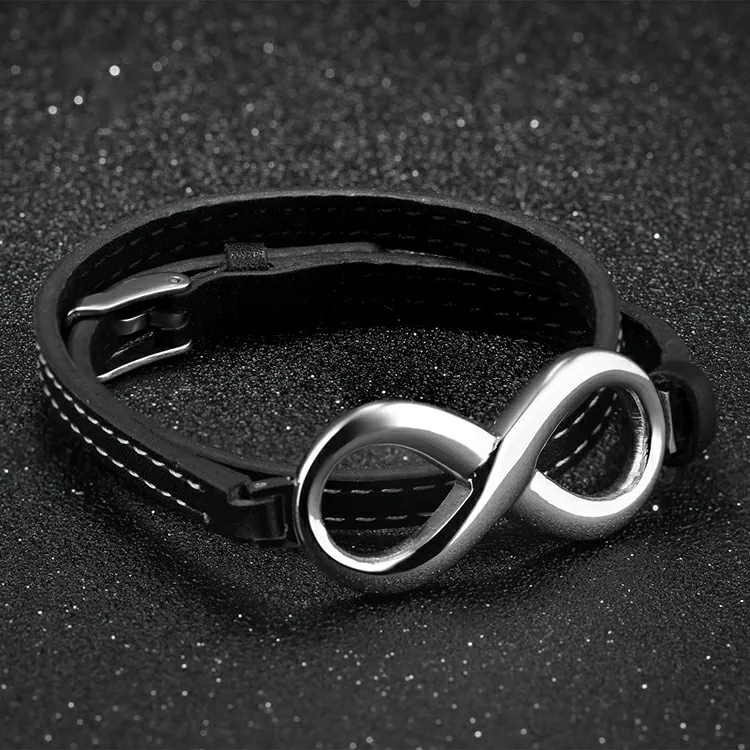 Couple Jewelry Wholesale Jewelry Store Online Marlary Fashion Stainless Steel Infinity Adjustable Leather Bracelet
