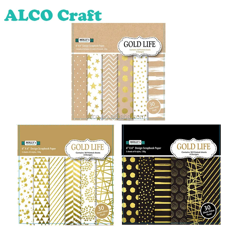 30 sheets gold foil woodfree scrapbook design paper pad custom printing