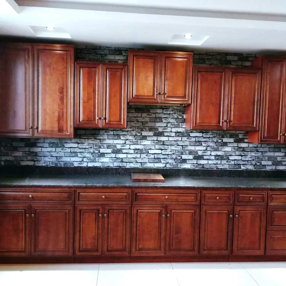
Traditional rasied panel mocha painted solid wood kitchen cabinet designs 