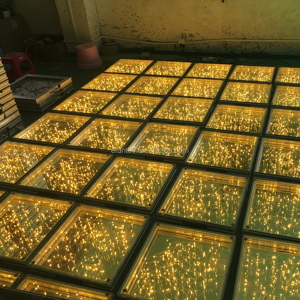 DMX golden mirrored led lighted infinity dance floor China buy disco dance floor