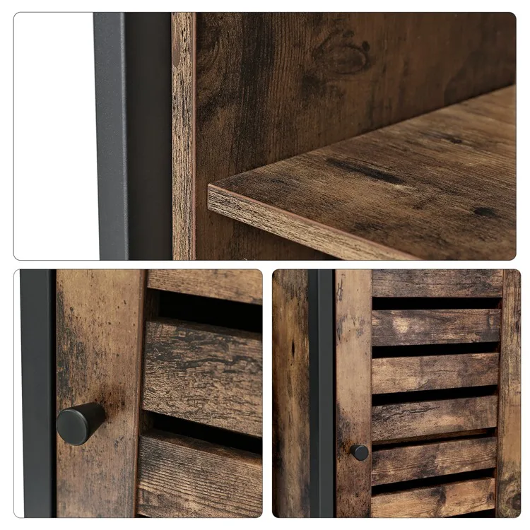 
VASAGLE Home Office Living Room Antique Industrial Vintage Metal Wood Storage Cabinet Cupboard Corner Sideboard With Door 