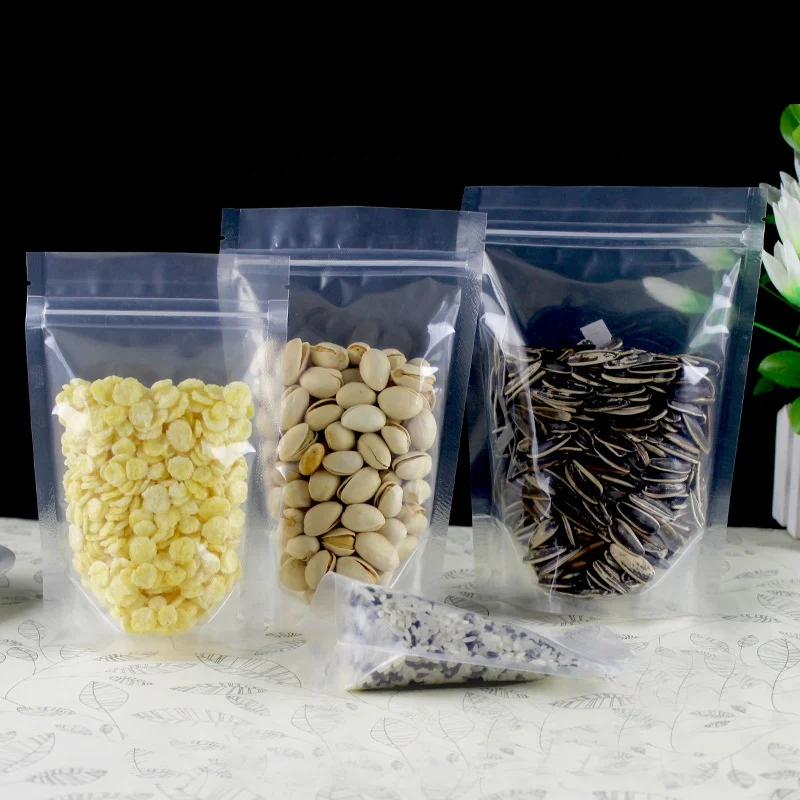 Doypack Plastic Standing up Pouches Resealable  Food Packaging Bags with Zipper Transparent PE Gravure Printing Accept