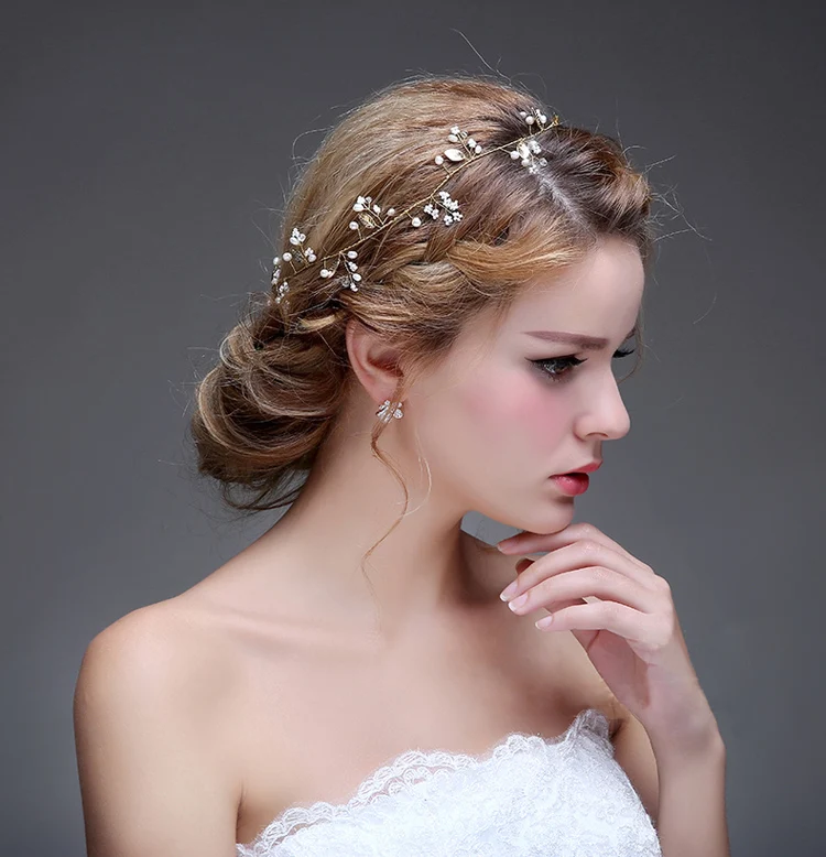Baroque Bridal Wedding Hairband floral simulated pearl Ribbon tiara Headband Women Party Pageant Crowns hairpiece