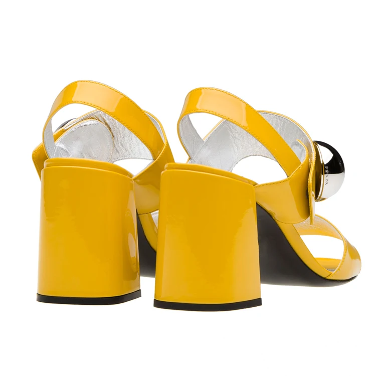 Fashion women customized color strap patent genuine leather thick high heel sandals shoes