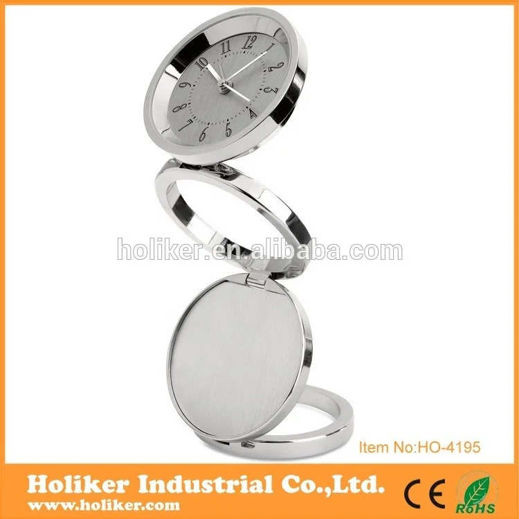 promotional modern table clock metal desk folding clock with thermometer hygrometer