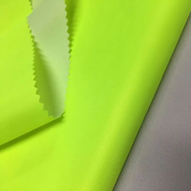Neon green color glow in the dark 210t ripstop waterproof polyester taffeta upf 50  sun shade oxford fabric with pu coating