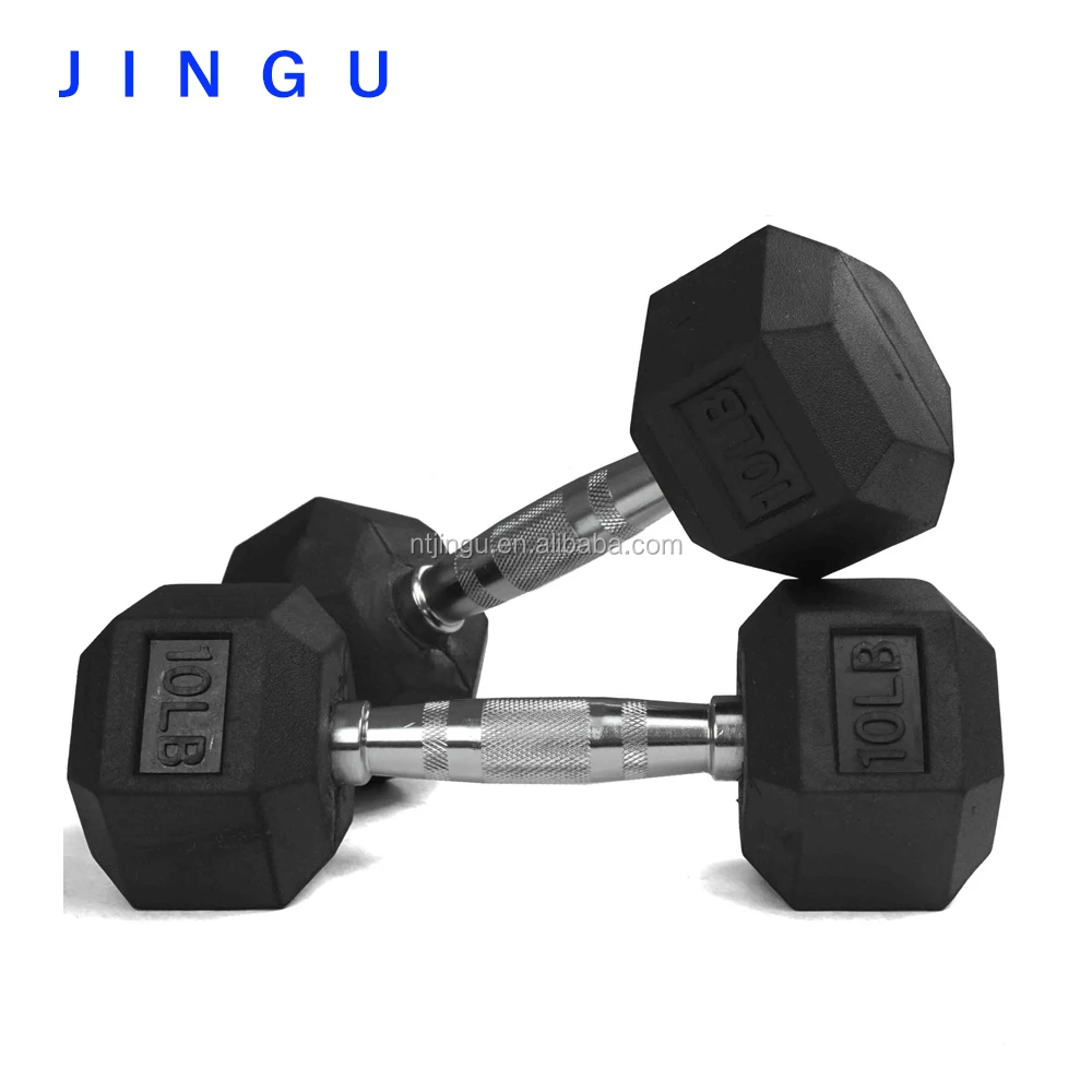 
Rubber Coated Hex Dumbbell with Contoured Chrome Handle 