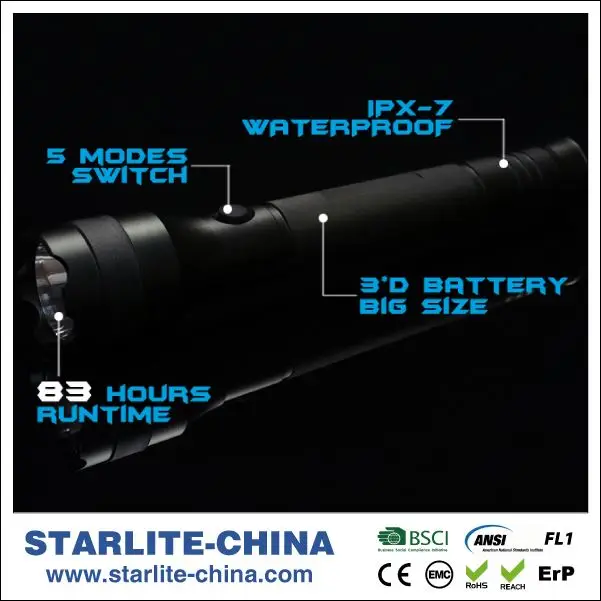 
STARLITE Excellent quality IPX7 413M 1101 police flashlight shock 