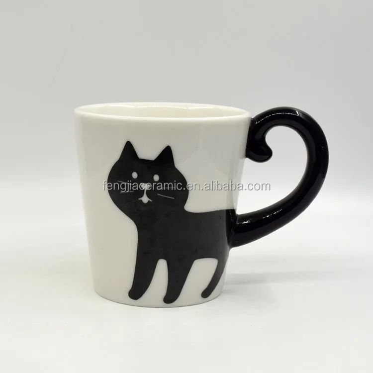 Custom printed cute black cat shape ceramic coffee mug