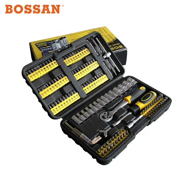 BOSSAN 130pcs Home DIY Tool Kit, Sockets, Hex keys, Screwdriver Bits, Ratchet handle with strong blow box