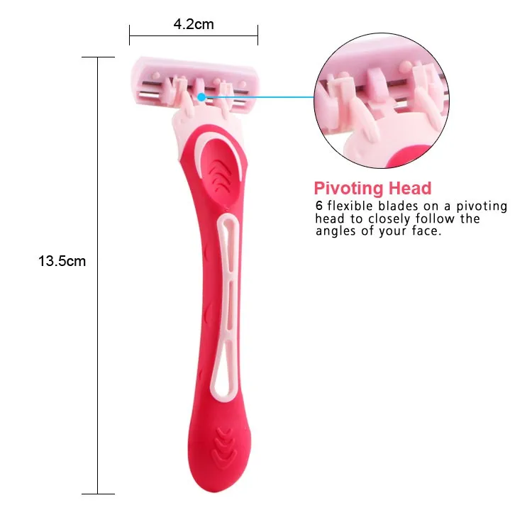Disposable 6 blade shaving razor blades for women