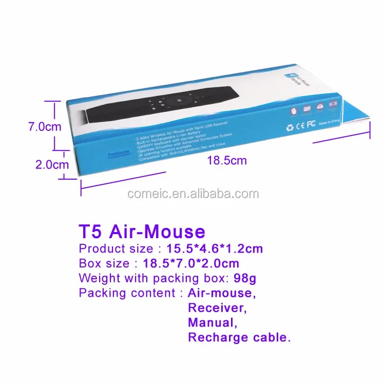 Smart tv box t5 with RF Air Mouse Remote control IR Learning IR Copy Function for Android TV box rechargeable remote control