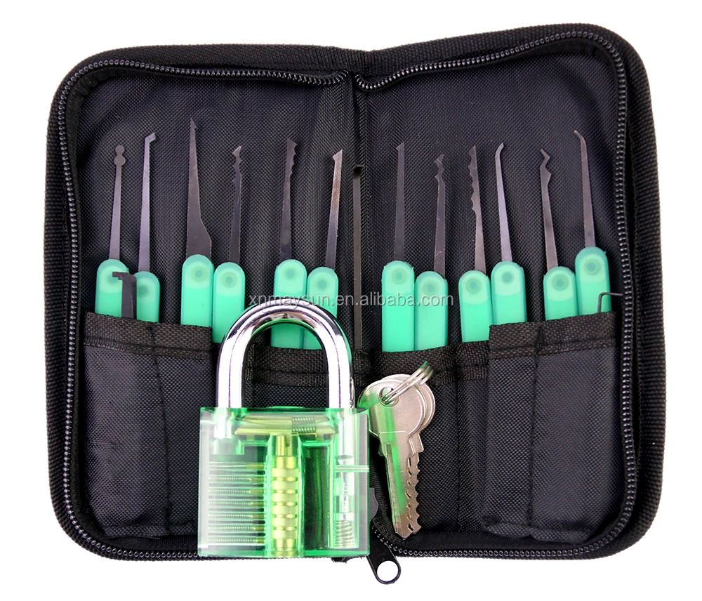 locksmith tools Transparent Practice Padlock with 12pcs lock pick set for Locksmith in Nylon bag