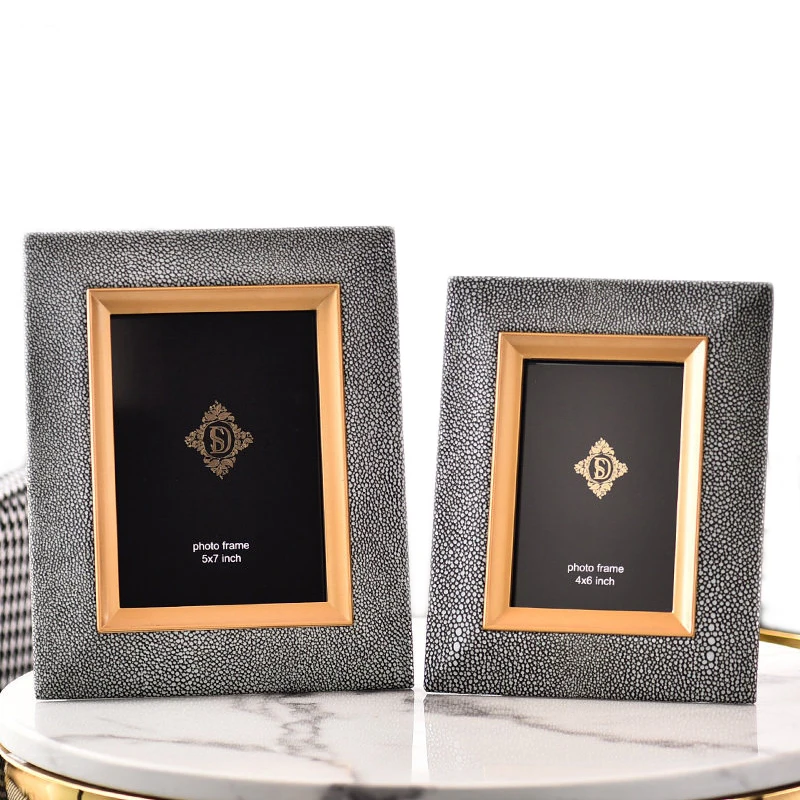 Modern light luxury model room alloy photo frame leather photo frame set 6 inch 7 inch decorative picture frame soft decorations