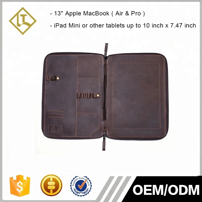 
Fits A4 file documents travel vintage leather briefcase business men zipper organizer leather portfolio file folder 