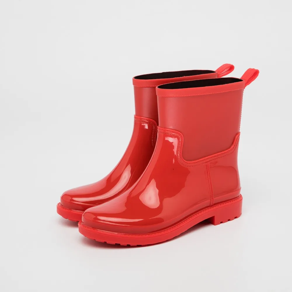 
outdoor garden farm weeding use fashion waterproof antislip mid tube pure solid color soft PVC gum boots rain waterproof shoes 