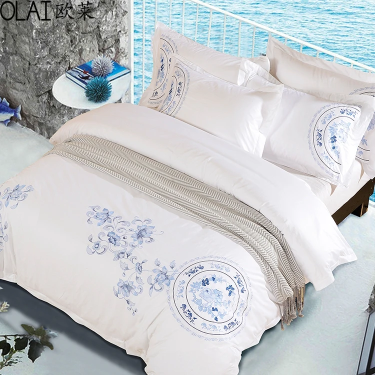 Embroidery custom logo Solid Color Duvet Cover Set Bedding Set For Wholesale