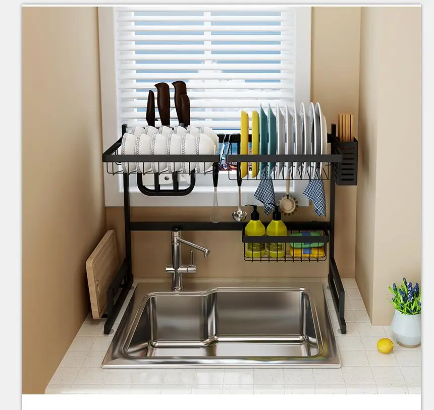 65cm 26inches Amazon Hot Sell High Quality Kitchen 2 Tier Stainless Steel Dish Draining Rack