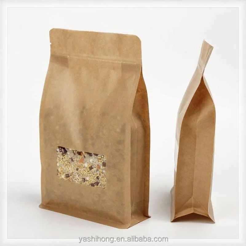 custom 250g/500g food flour packaging brown kraft paper bag with zipper and window