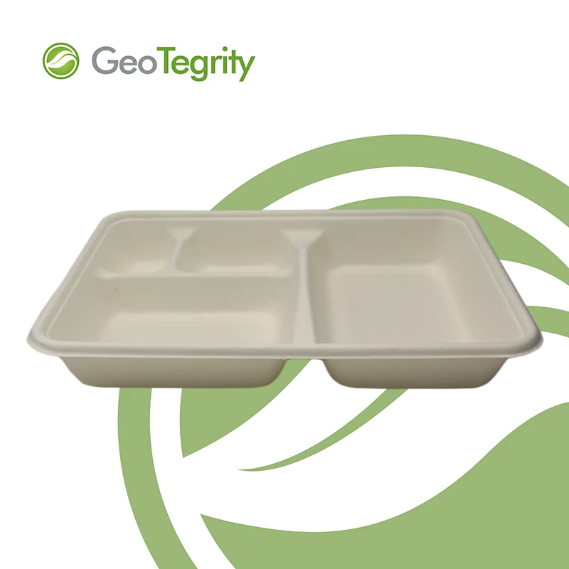 Лоток для завтрака с четырьмя отделениями, биоразлагаемый, экологически чистый лоток для сахарного тростника, школьный лоток