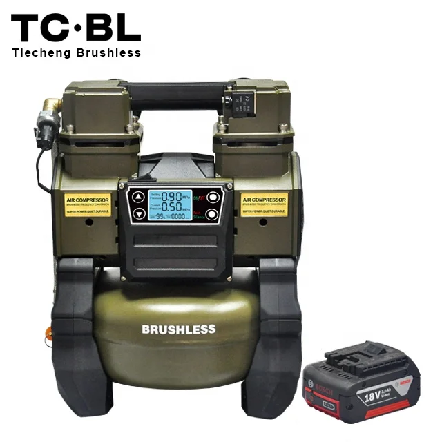 portable brushless silent mini dc cordless pneumatic oil free air tire inflator pump for car compressor 18V 5L alum. tank