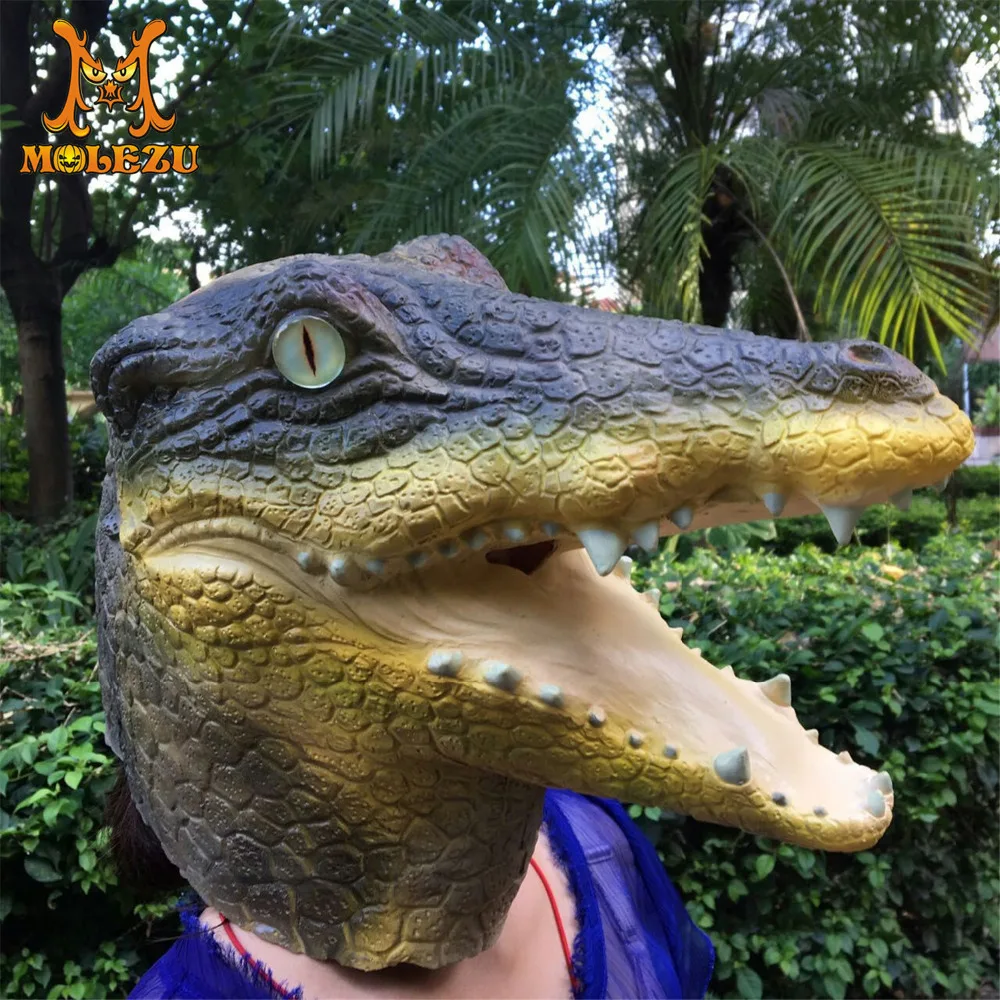 
Molezu Made in China Wholesale Custom Halloween Cheap Realistic Crocodile Animal Silicone Mask for Carnival Party 