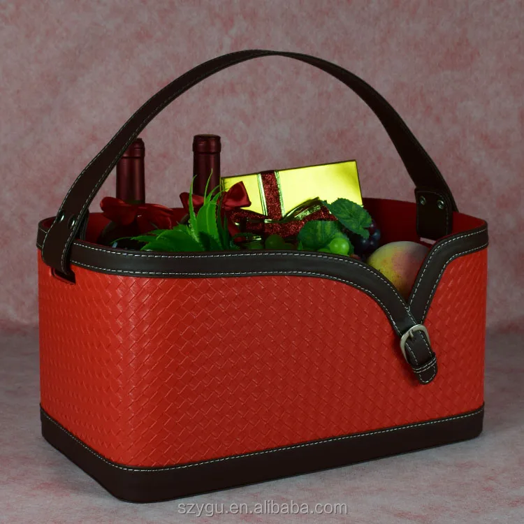 Customized Pu Leather Gift Basket Decorations basket Baby Gift Basket
